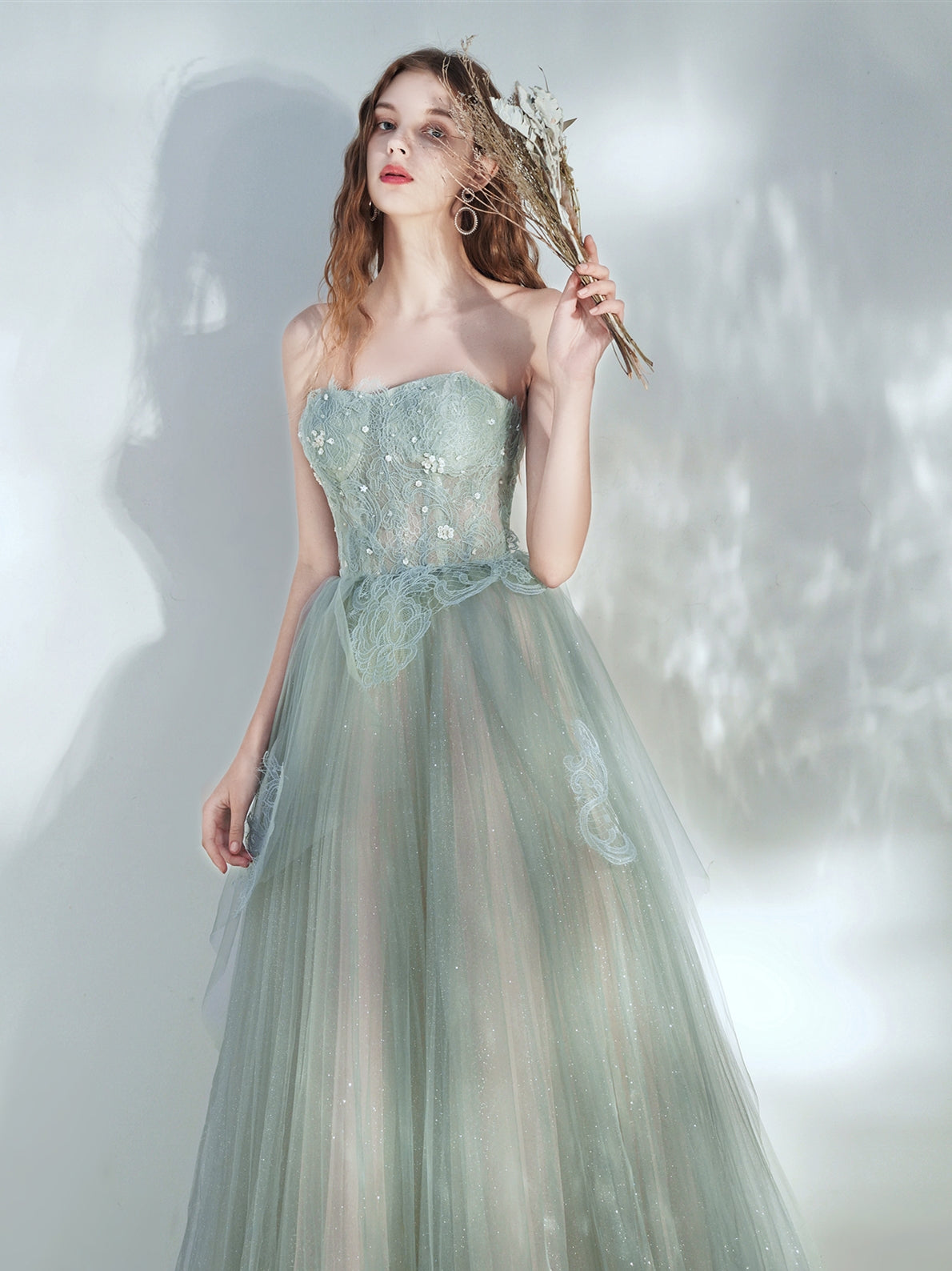 Flowy Light Green Prom Dress - DollyGown