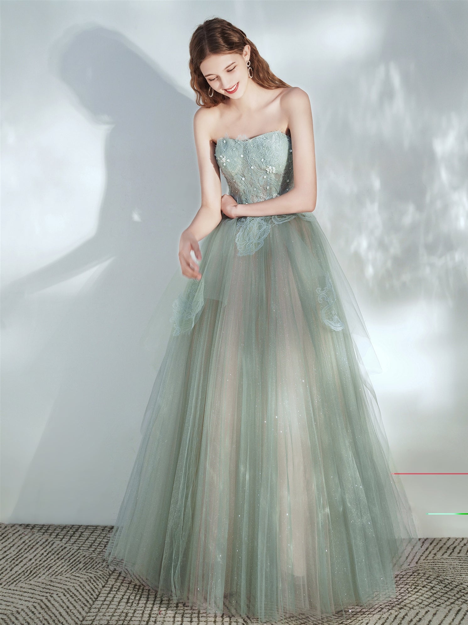 Buy Light Sage Green Stone Embroidered Net Evening Gown Online | Samyakk