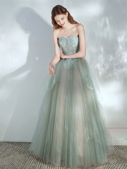 Flowy Light Green Prom Dress - DollyGown
