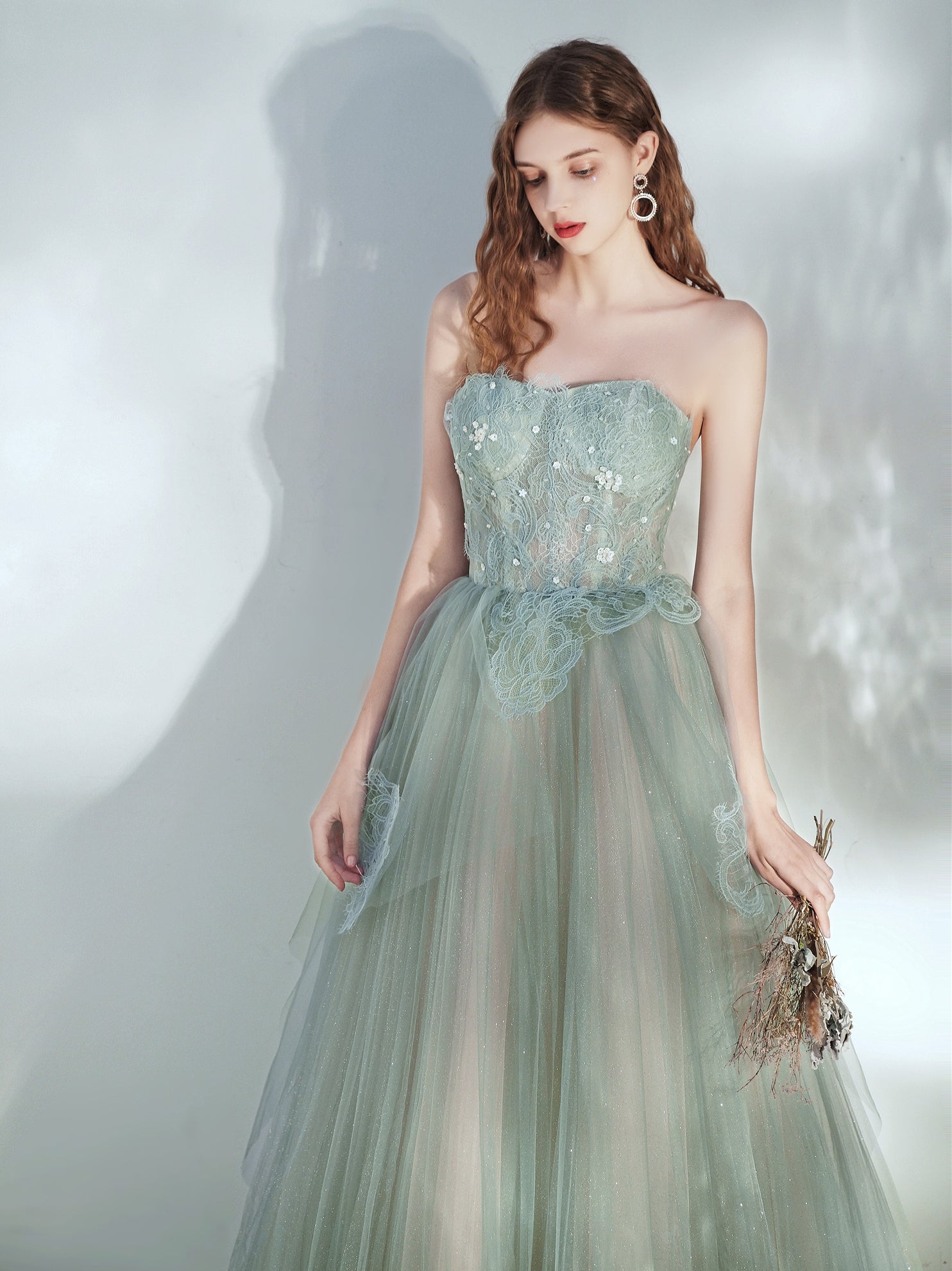 Flowy Light Green Prom Dress - DollyGown