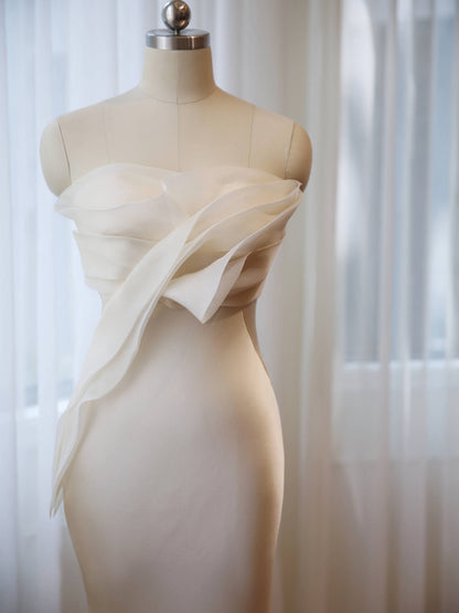 Flowy Simple Sheath Silk Wedding Dress - DollyGown