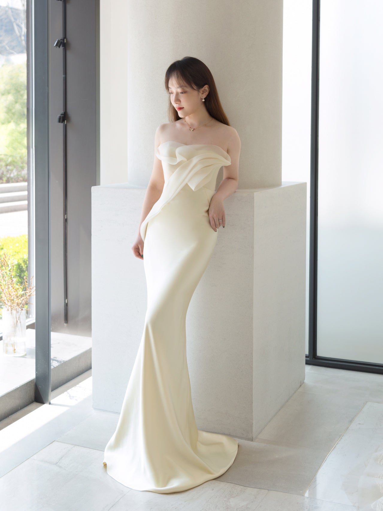 Flowy Simple Sheath Silk Wedding Dress - DollyGown
