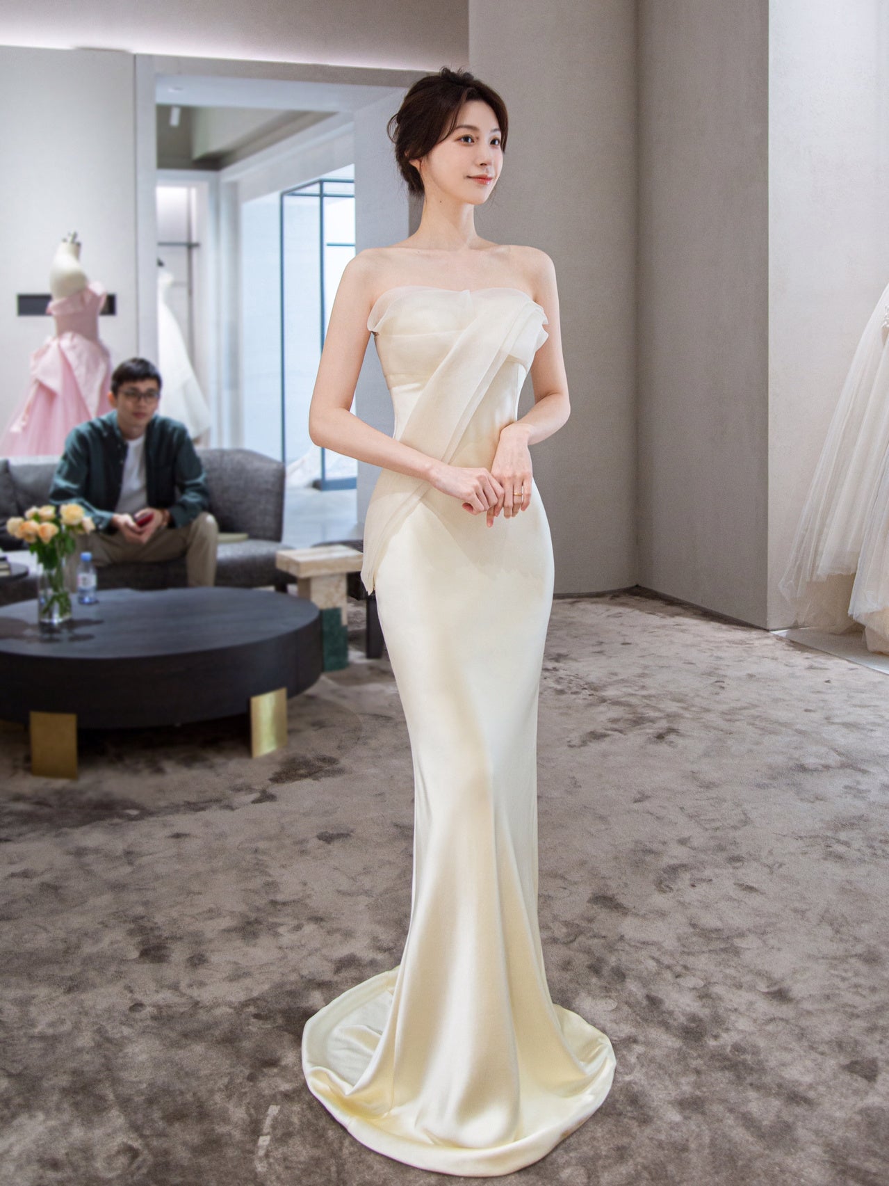 Flowy Simple Sheath Silk Wedding Dress - DollyGown