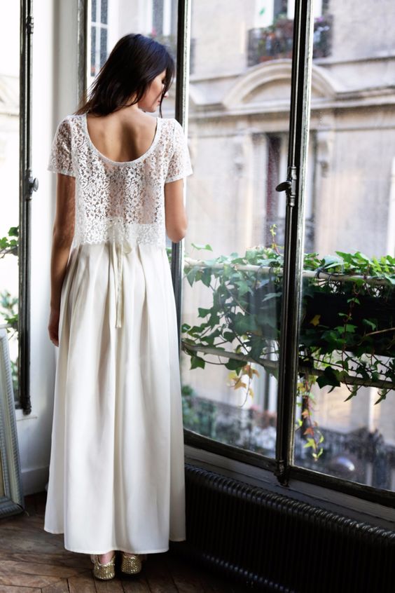 Affordable Flowy Summer Loose Lace Top Floor Length Chiffon Bridal Separates Affordable Flowy Summer Loose Lace Top Floor Length Chiffon Bridal Separates