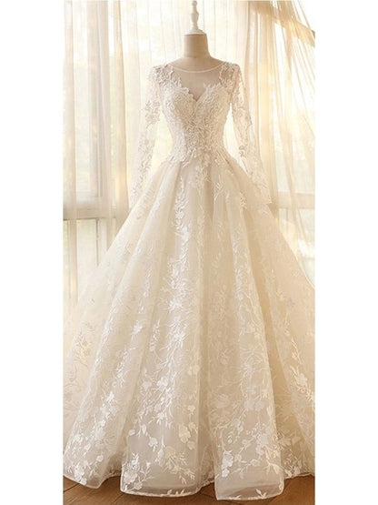Glamour Modest Jewel Neck Modest Long Sleeve Ball Gown Wedding Dress,GDC1119-Dolly Gown