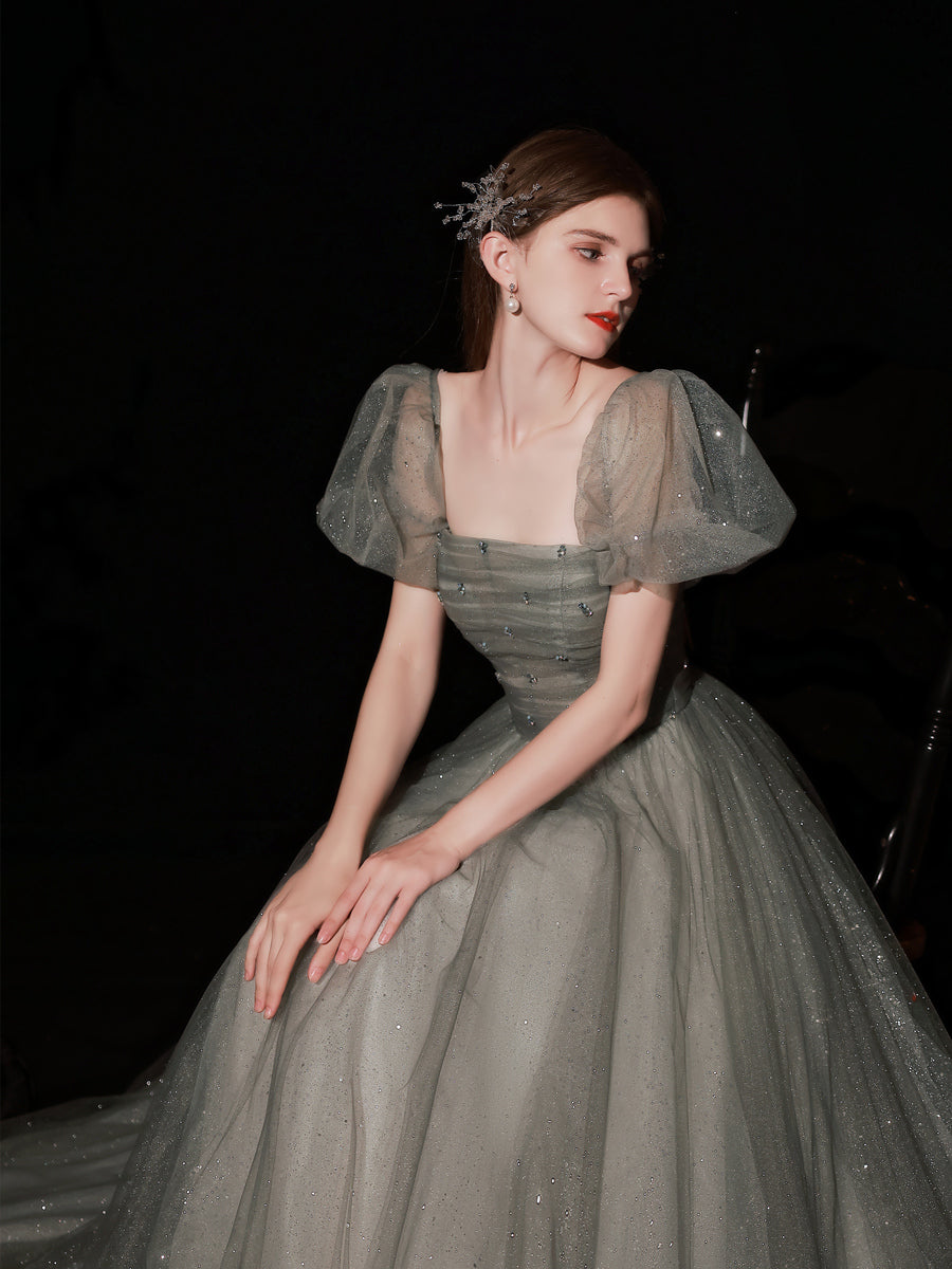 Glitter Dark Grey Princess Ball Gown Prom Dress - DollyGown
