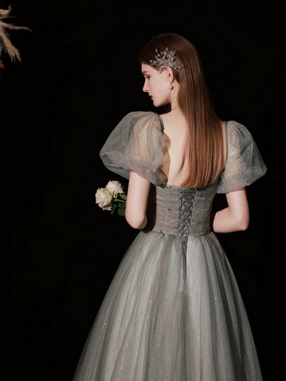 Glitter Dark Grey Princess Ball Gown Prom Dress - DollyGown