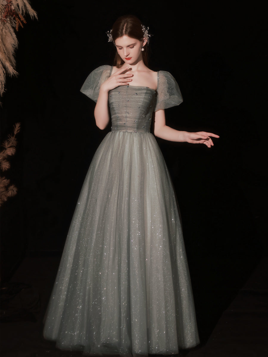 Glitter Dark Grey Princess Ball Gown Prom Dress - DollyGown