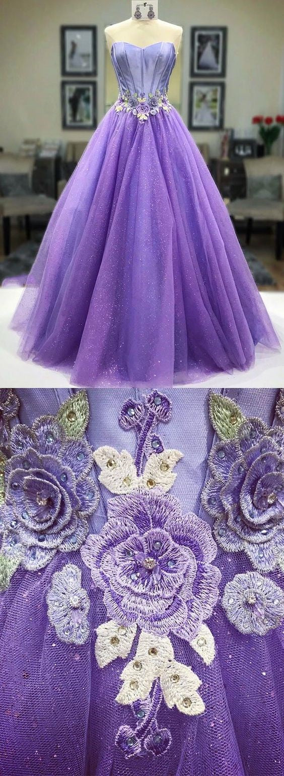 Glitter Lavender Strapless Ball Gown Prom Dress -DollyGown