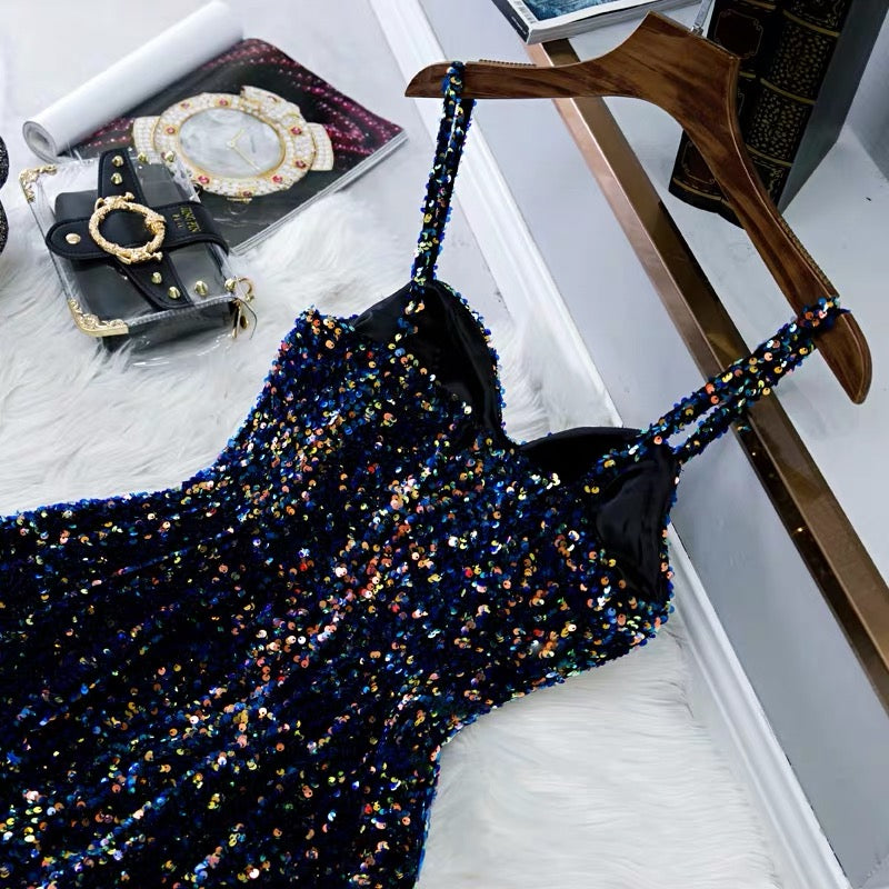 Glitter Navy Blue Sequin Short Prom Dress Glitter Navy Blue Sequin Short Prom Dress