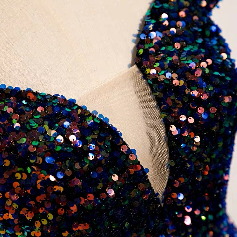 Glitter navy Sequins Off Shoulders Tight Fit Formal Prom Dress Glitter navy Sequins Off Shoulders Tight Fit Formal Prom Dress