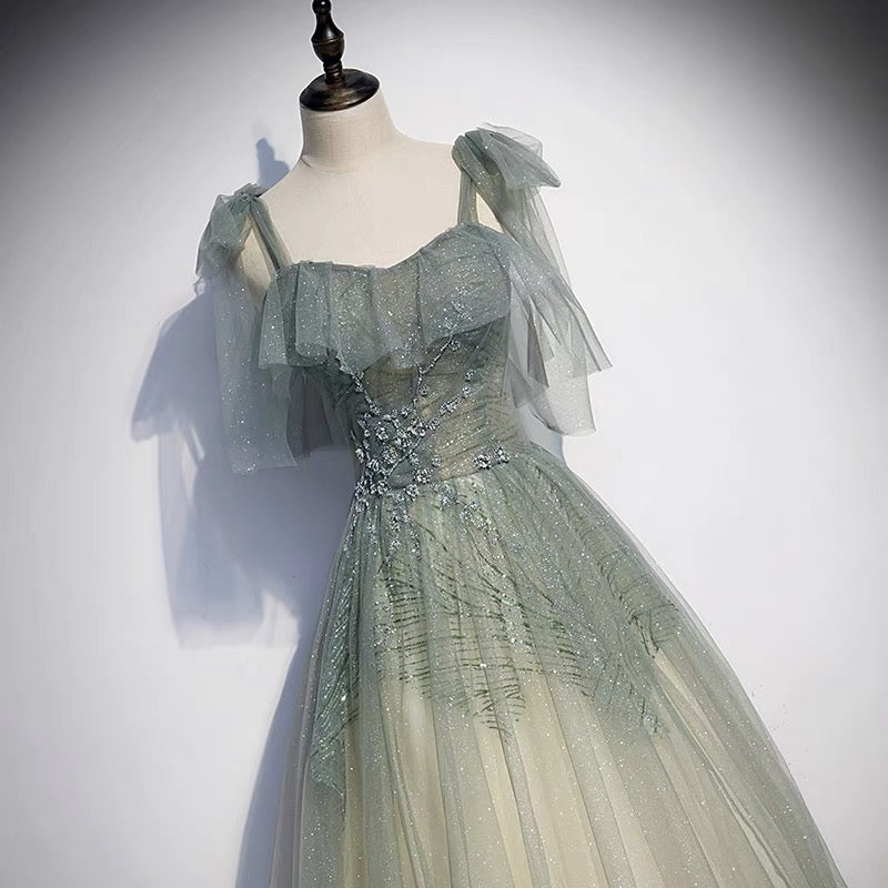 Glitter Gradient Sage Green Tulle Prom Dress Glitter Gradient Sage Green Tulle Prom Dress