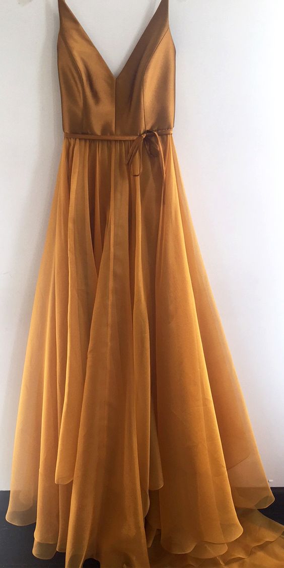 Gold Prom Dress Long Organza Spaghetti Straps Party Evening Dress Gold Prom Dress Long Organza Spaghetti Straps Party Evening Dress