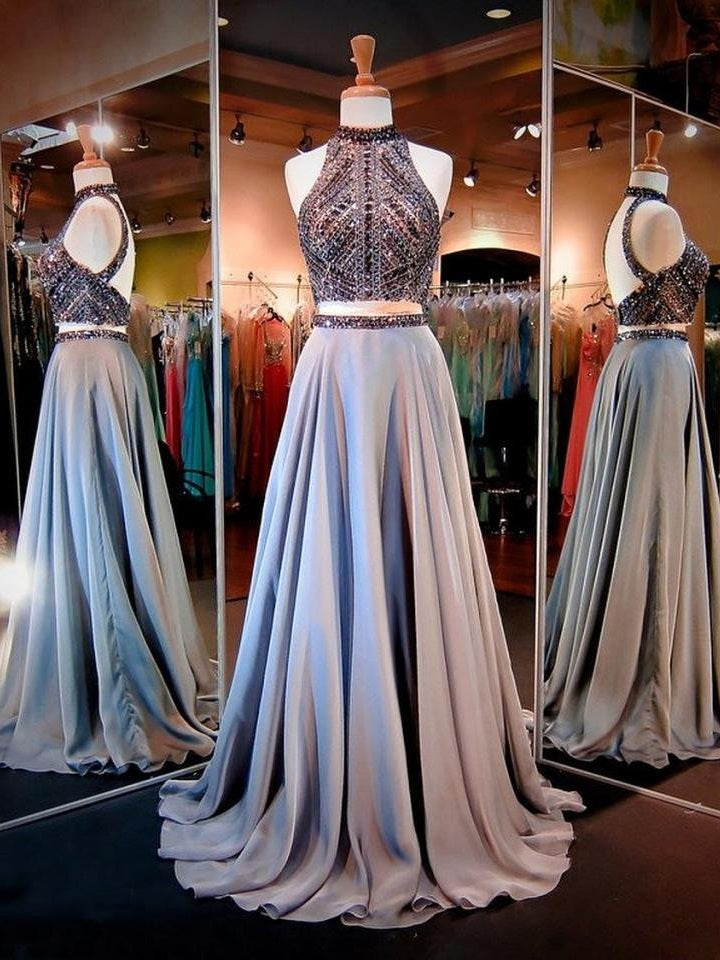 Two Piece Long Prom Dresses,Long Crop Top Formal Dresses-DollyGown.com Two Piece Long Prom Dresses,Long Crop Top Formal Dresses-DollyGown.com