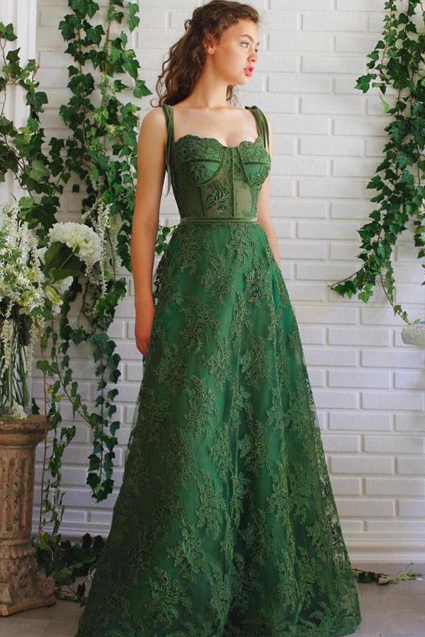 Green Lace Senior Prom Dress
