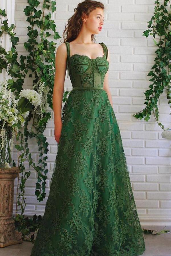 Green Lace Senior Prom Dress Graudation Dress - DollyGown