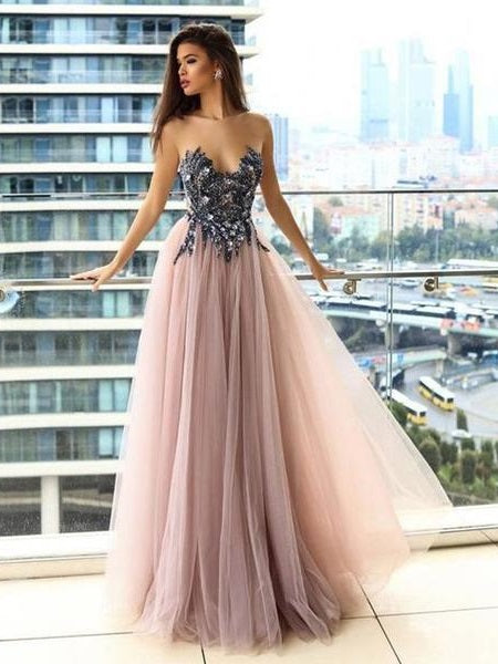 Grey/Gray Unique Tulle Prom Dress Long,GDC1076-Dolly Gown