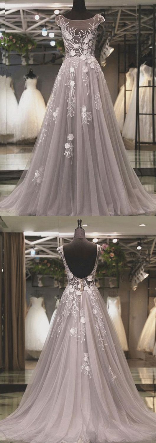 Grey Jewel Neck Cap Sleeves A-line Prom Dress,Robe de Bal,GDC1338-Dolly Gown