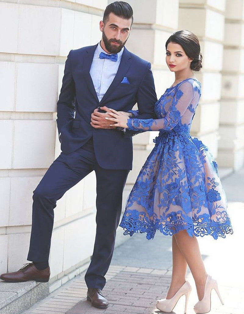 Short Royal Blue Lace Homecoming Dress Short Prom Dress with