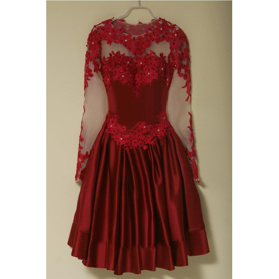 Long Sleeve Red Homecoming Dress with Sleeves Short Prom Dress Red Formal Dress,SSD005-Dolly Gown