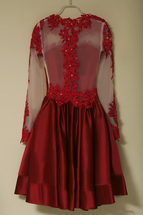 Long Sleeve Red Homecoming Dress with Sleeves Short Prom Dress Red Formal Dress,SSD005-Dolly Gown