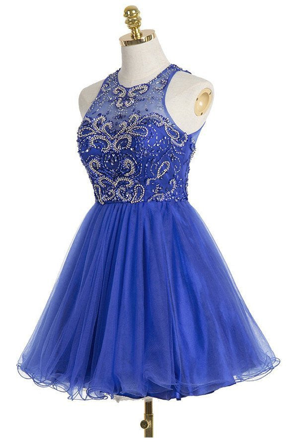 Royal Blue Short Homecoming Dress Freshman Open Back Homecoming Dress,SSD007-Dolly Gown