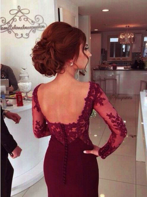 Burgundy Mermaid Queen Anne Long Formal Dress with Lace Long Sleeves Burgundy Mermaid Queen Anne Long Formal Dress with Lace Long Sleeves