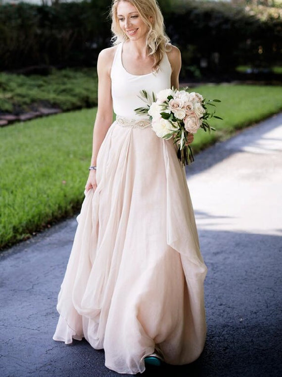 Bridal Separates,Crop Top Wedding Dresses,Two Piece Bridal Dresses -DollyGown.com