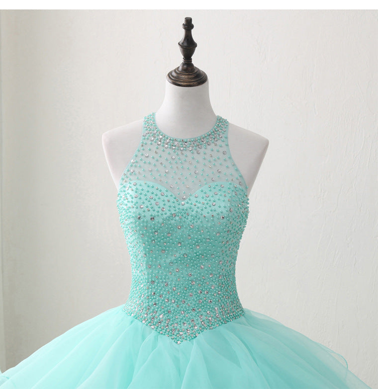 Halter Neck Open Back Mint Quinceanera Dresses Mexican Ball Gown Prom Dress Halter Neck Open Back Mint Quinceanera Dresses Mexican Ball Gown Prom Dress