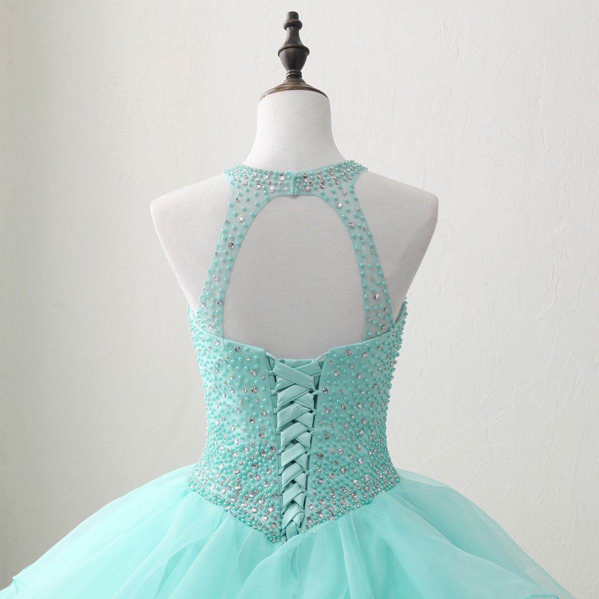 Halter Neck Open Back Mint Quinceanera Dresses Mexican Ball Gown Prom Dress Halter Neck Open Back Mint Quinceanera Dresses Mexican Ball Gown Prom Dress