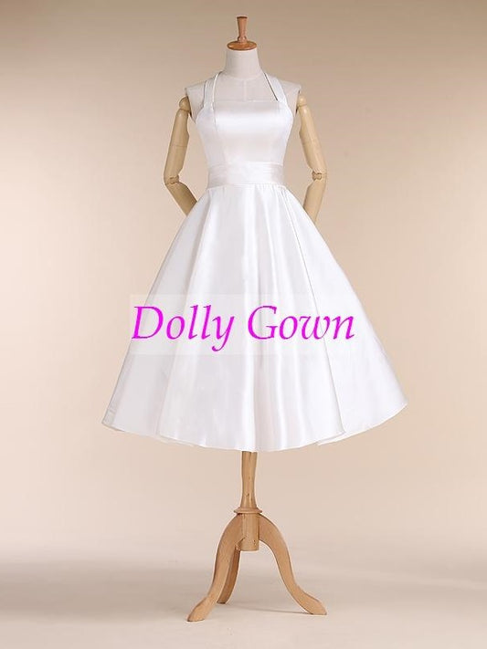 Halter Neck Simple Short Wedding Dress 1950s Pinup Wedding Dress,Robe De Mariee Courte,10072806-Dolly Gown