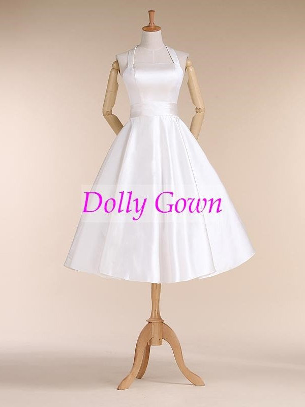 Halter Neck Simple Short Wedding Dress 1950s Pinup Wedding Dress,Robe De Mariée Courte,10072806-Dolly Gown