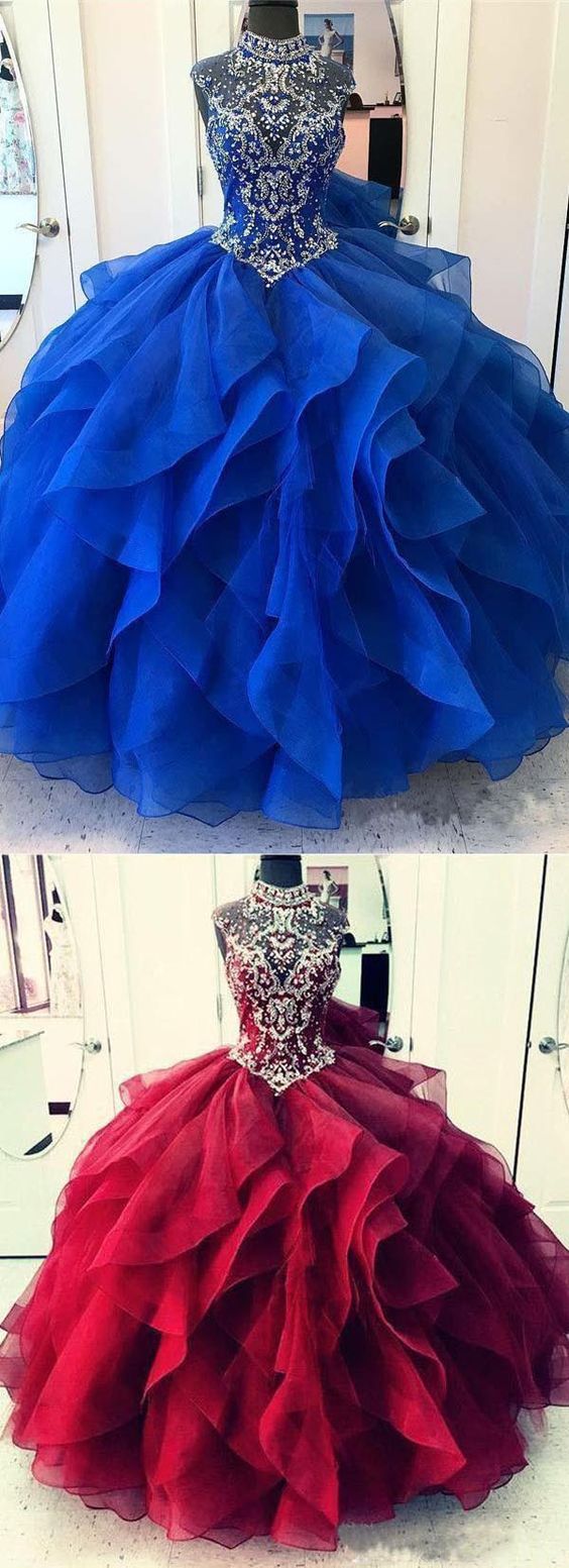 Royal Blue Halter Ruffles Sparkly Ball Gown Quinceanera Dresses,Prom Dress,GDC1239-Dolly Gown