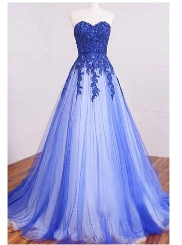 Illusion Royal Blue Strapless Lace Tulle Ball Gowwn Prom Dress,GDC1187-Dolly Gown