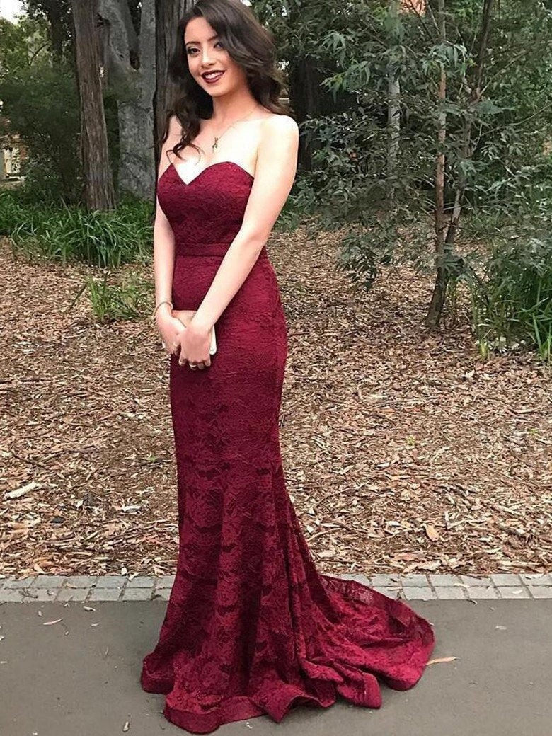 Lace Formal Dress,Lace Prom Dress,Burgundy Prom Dress,Long Prom Dress,Strapless Evening Dress,MA080-Dolly Gown