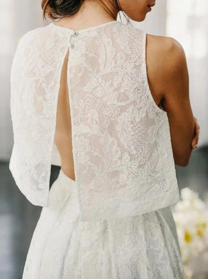 Lace Halter Stylish Two Piece Wedding Dress with Pockets,Bridal Sepatates,20082211-Dolly Gown