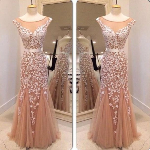 Lace Prom Dress, Dark Champagne Prom Gown,2021 Prom Dress,Ballkleider Lang,MA132-Dolly Gown