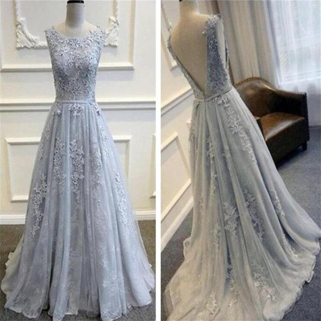 Lace Prom Dress,Grey Prom Dress,Lace Formal Dresses for Wedding,FS051-Dolly Gown
