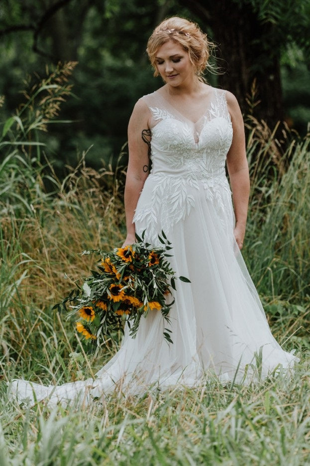 Lace Top Rustic Countryside Wedding Dress - DollyGown