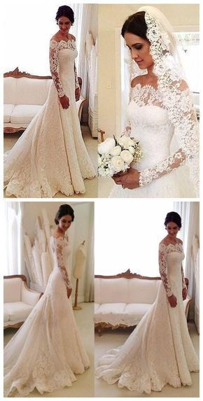 Lace Off Shoulders Sheath Long Sleeve Wedding Dress,GDC1068-Dolly Gown