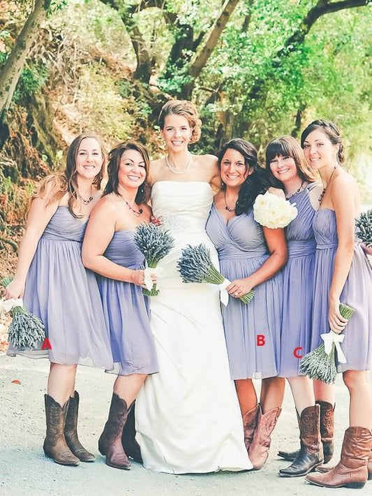 Lavender Chiffon Ruched Short Bridesmaid Dresses with Boots 20081828-Dolly Gown
