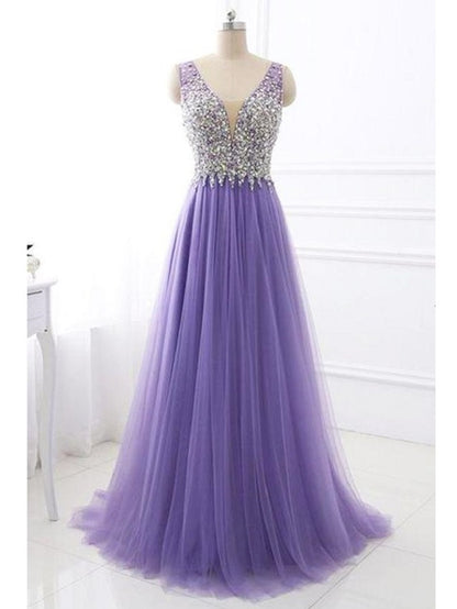 Lavender Tulle A-line Prom Dress Long Formal Dress for Wedding GDC1250-Dolly Gown