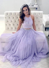 Lavender Two Piece Long Prom Dress for Teens - DollyGown