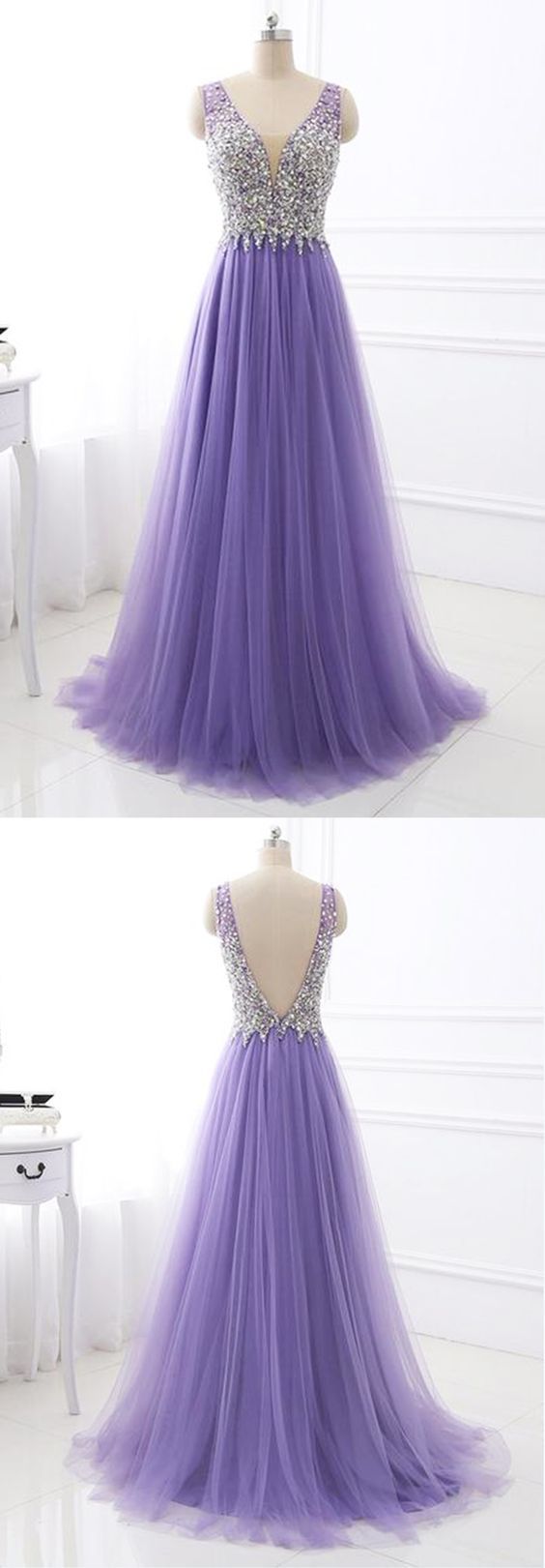 Lavender Tulle A-line Prom Dress Long Formal Dress for Wedding GDC1250-Dolly Gown