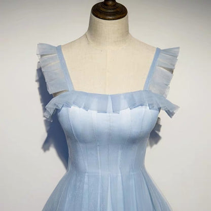 Light Blue Tulle Ankle Length Prom Dress - DollyGown