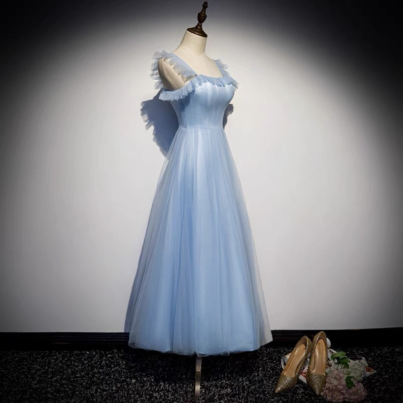 Light Blue Tulle Ankle Length Prom Dress - DollyGown