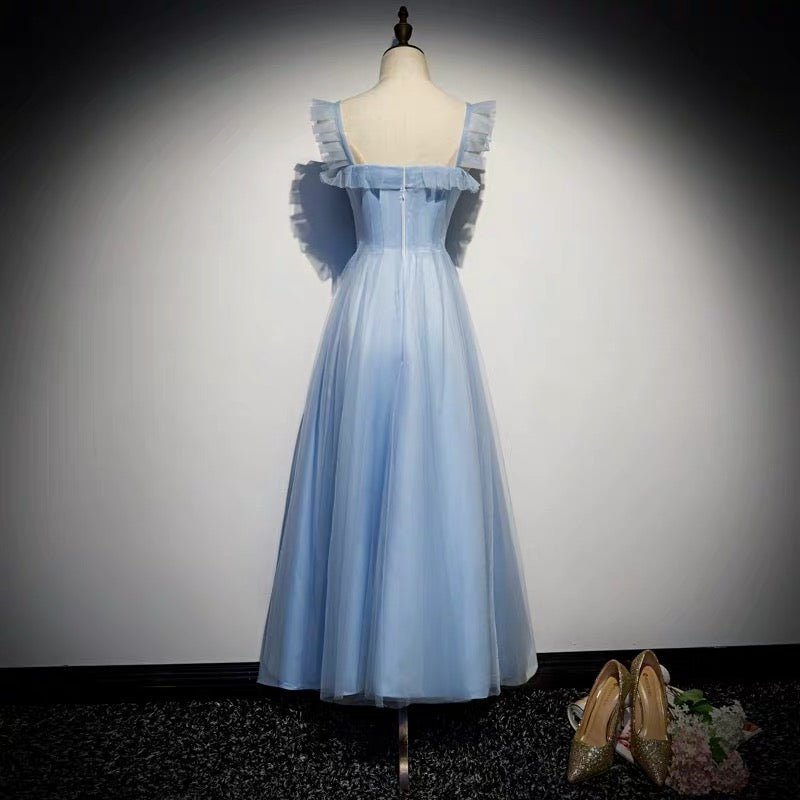 Light Blue Tulle Ankle Length Prom Dress - DollyGown