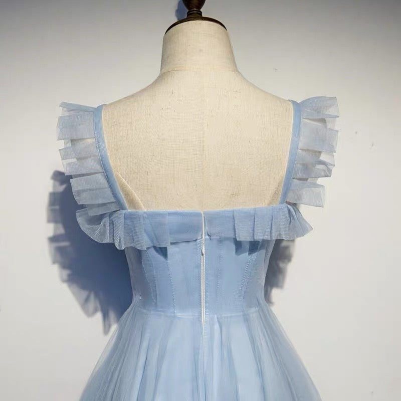 Light Blue Tulle Ankle Length Prom Dress