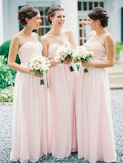 Light Pink Baby Pink Bridesmaid Dresses Long Strapless Chiffon Bridesmaid Dresses FS102-Dolly Gown