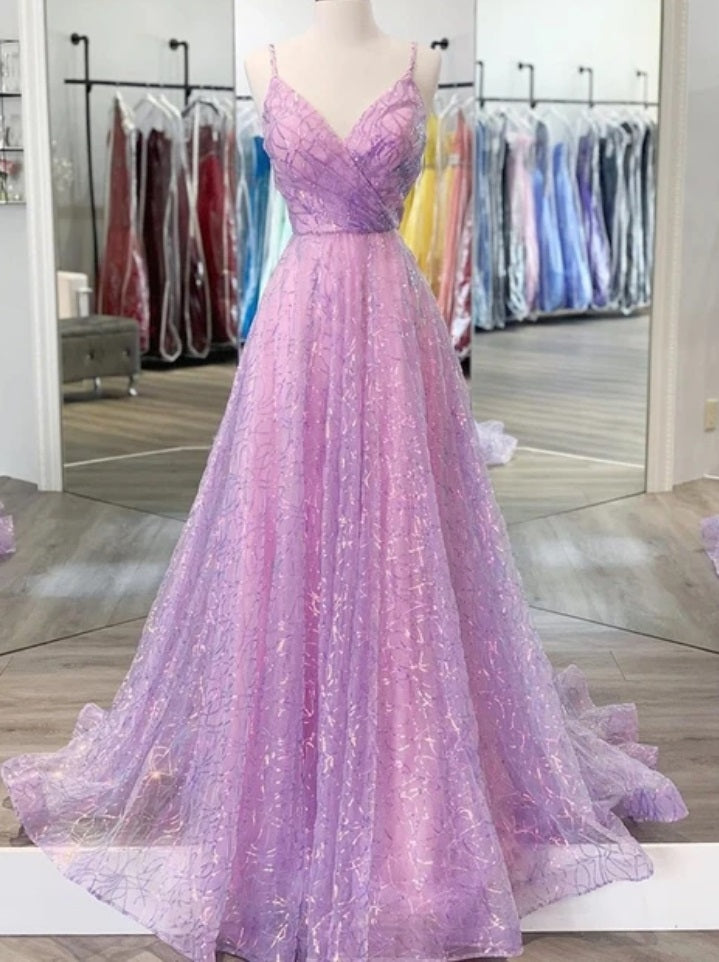 Lilac Spaghetti straps Formal Dress Prom Dress - Dollygown